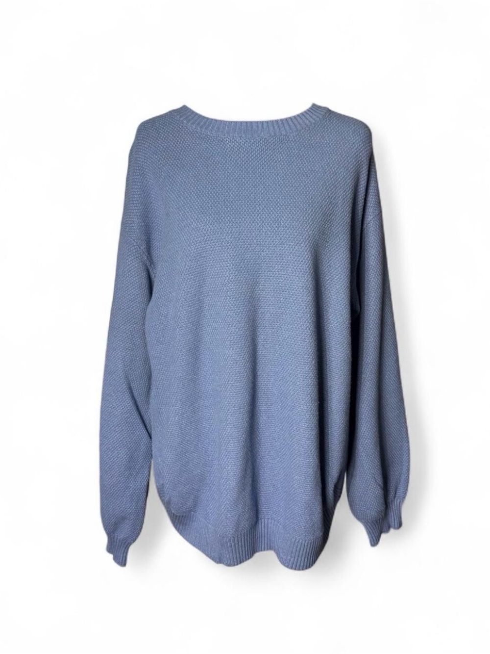 MEROKEETY Women’s Blue Waffle Knit Sweater XL Oversized Crewneck Long Sleeve